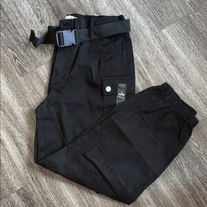 Rue21 Black Cargo Pants with Relaxed Fit and Elastic Cuffs